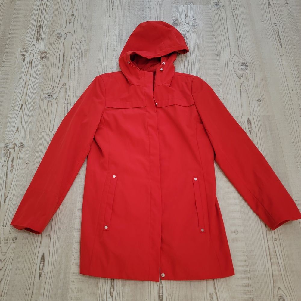Calvin Klein Red Hooded Rain Jacket XS Classic Minimalist